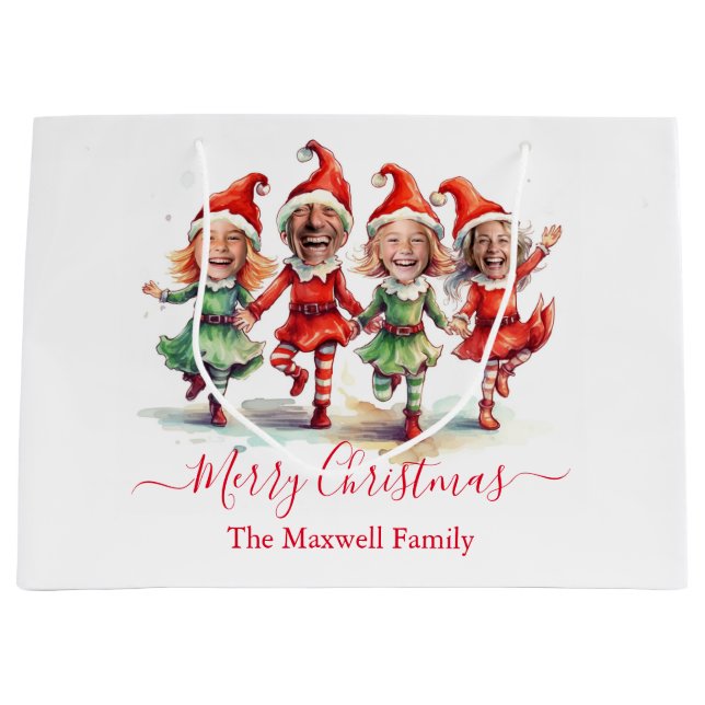 4 Fotos Weihnachtselfen Große Geschenktüte (Vorderseite)