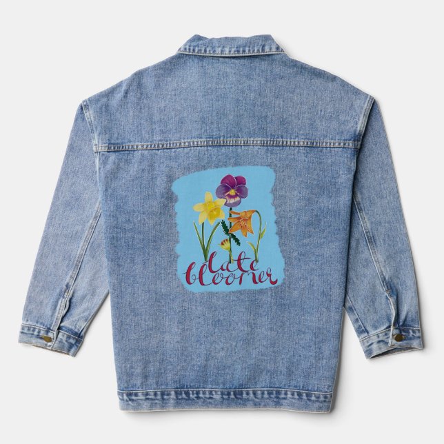 4 Frühjahrs- und Sommerblumen mit fancy Text Jeansjacke (Rückseite)