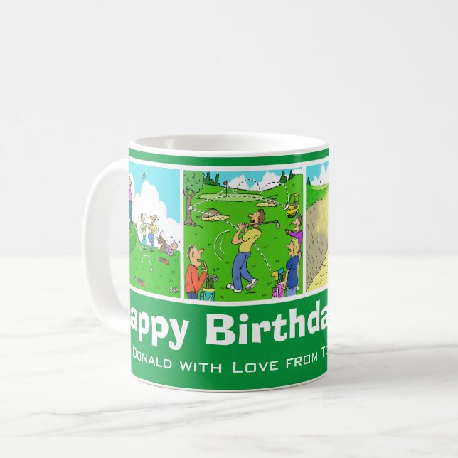 4 Funny Golf & Golfing Cartoon zu personalisieren. Kaffeetasse (Vorderseite Links)
