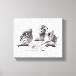 4 Funny Owls, 1 called Pablo print Leinwanddruck