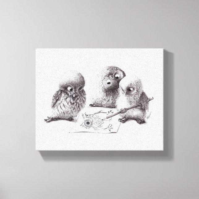 4 Funny Owls, 1 called Pablo print Leinwanddruck (Vorderseite)