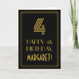 4. Geburtstag: Art Deco Inspiriert Look "4" & Name Karte