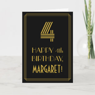 4. Geburtstag: Art Deco Inspiriert Look "4" & Name Karte