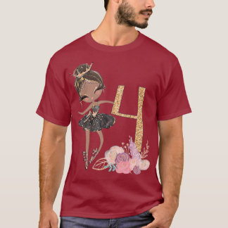 4. Geburtstag Ballerina Dancer Ballet Black Girl T-Shirt