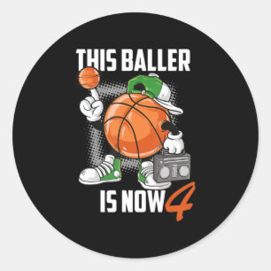 4. Geburtstag Basketball Spieler Sonnige 4 Jahre a Runder Aufkleber