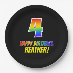 4. Geburtstag: Bold, Fun, Simple, Rainbow 4 Pappteller