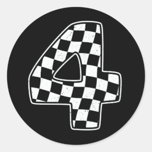 4. Geburtstag Checkered Number 4 Car Racing Flag Runder Aufkleber