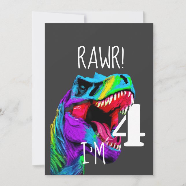 4. Geburtstag Dinosaur Roar Einladung (Vorderseite)