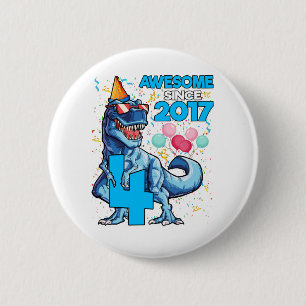 4. Geburtstag Dinosaurier 4 Jahre Junge Kinder Pha Button