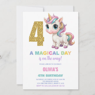 4. Geburtstag Einhorn Geburtstag Einladungen