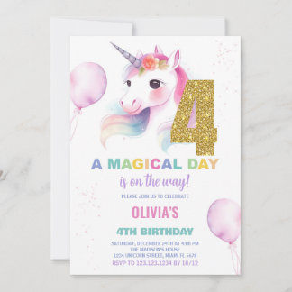 4. Geburtstag Einhorn Geburtstag Einladungen