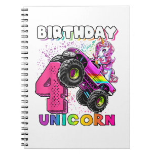 4. Geburtstag Einhorn Monster Truck Geburtstagsfei Notizblock
