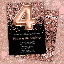 4. Geburtstag Einladung Black Rose Gold Glitzer