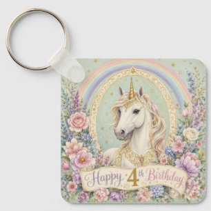 4. Geburtstag Elegantes Einhorn Regenbogen Schlüsselanhänger