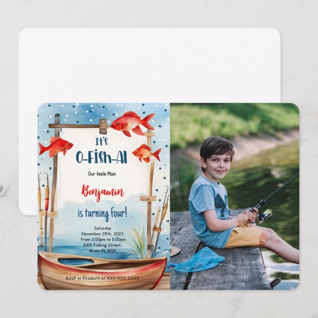 4. Geburtstag Fischen Foto Einladung (Vorne/Hinten)