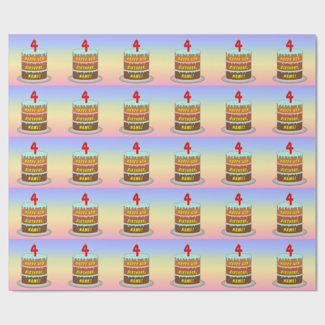 4. Geburtstag: Fun Cake and Candle + Individuelle  Geschenkpapier (Flach)