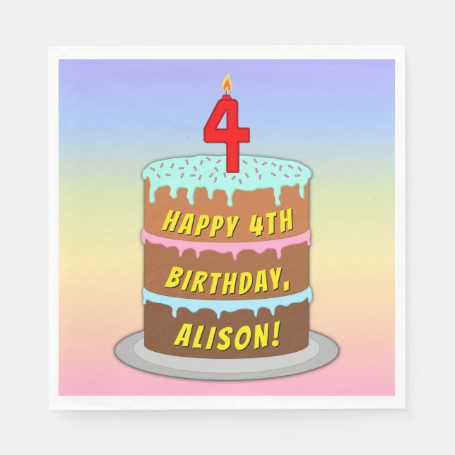 4. Geburtstag: Fun Cake and Candle + Individuelle  Serviette (Vorderseite)