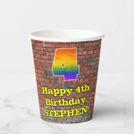 4. Geburtstag: Fun Graffiti Inspiriert Regenbogen Pappbecher