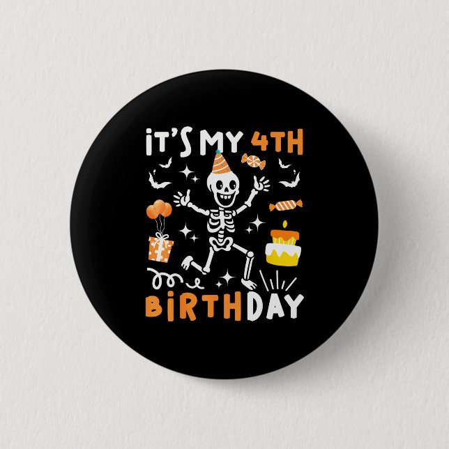 4. Geburtstag Kinder lustiges Skelett 4. Geburtsta Button (Vorderseite)