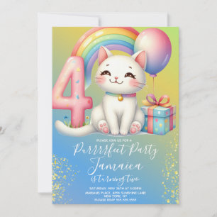 4. Geburtstag Kitten Regenbogen Party Einladung