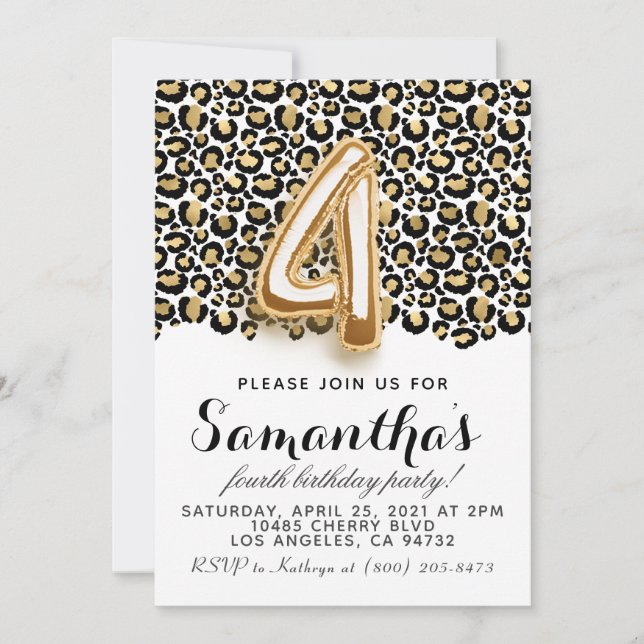 4. Geburtstag Leopard Animal Print Einladung (Vorderseite)