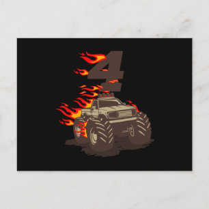 4 GEBURTSTAG MONSTER TRUCK 4. Geburtstag Junge Tru Postkarte