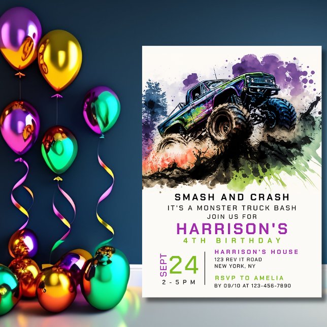 4. Geburtstag Monster Truck Smash Crash Kids Einladung (Von Creator hochgeladen)