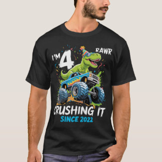 4. Geburtstag Monstertruck Dinosaurier 4 Jahre alt T-Shirt