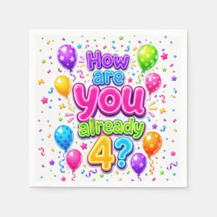 4. Geburtstag Neon-Partyballons und Konfetti Serviette