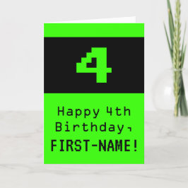 4. Geburtstag: Nerdy / Geeky Style "4" und Name Karte