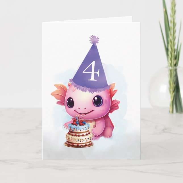 4. Geburtstag Niedlich Pink Axolotl Karte (Vorderseite)