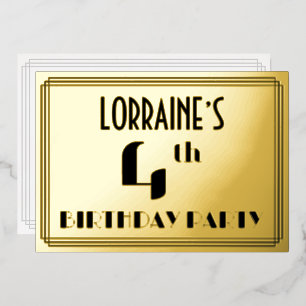 4. Geburtstag Party: Art Deco Look "4" und Name Folieneinladung