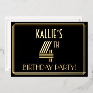 4. Geburtstag Party — Art Deco Stil "4 + Name Folieneinladung