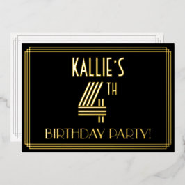 4. Geburtstag Party — Art Deco Stil "4 + Name Folieneinladung