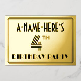 4. Geburtstag Party — Art Deco Stil "4 & Name" Folieneinladung