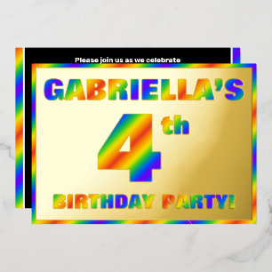 4. Geburtstag Party — Spaß, Regenbogenspektrum "4" Folieneinladung