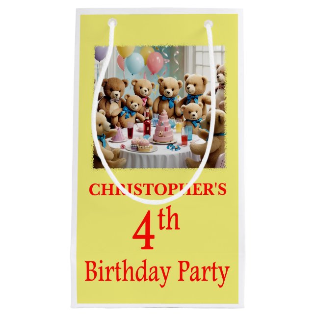 4. Geburtstag Party Teddy Bears Party Kleine Geschenktüte (Vorderseite)