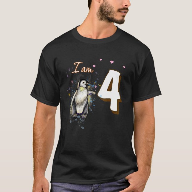 4. Geburtstag Pinguin Fan T-Shirt (Vorderseite)