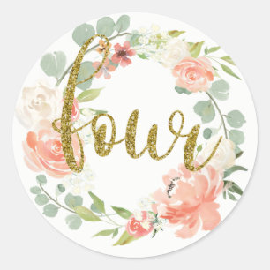 4. Geburtstag Pink Gold Blumenkranz Aufkleber