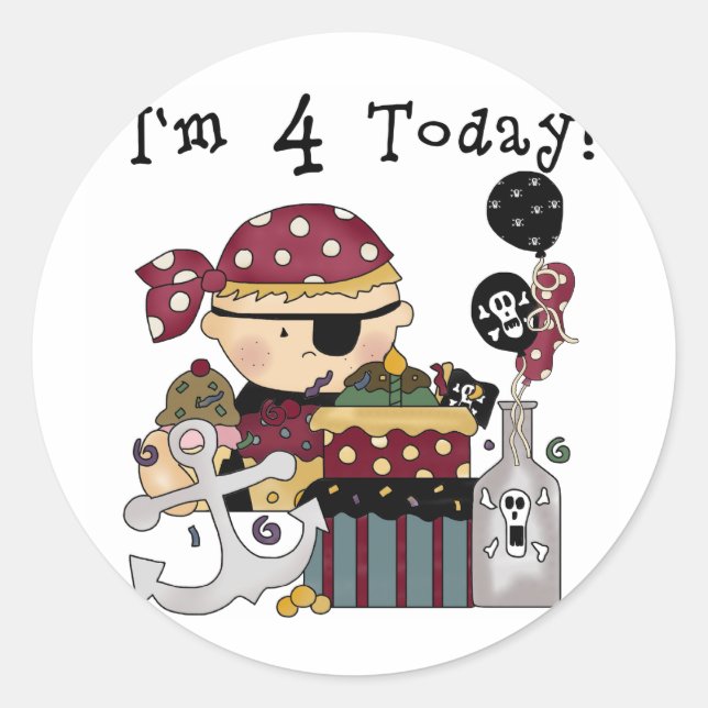 4. Geburtstag Pirate Tshirts und Geschenke Runder Aufkleber (Vorderseite)