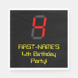 4. Geburtstag: Red Digital Clock Style "4 + Name Serviette