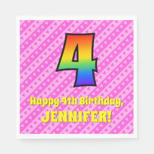 4. Geburtstag: Rosa Streifen & Herz, Regenbogen #  Serviette