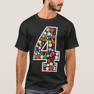4. Geburtstag Sport Große Zahl Vier 4 Jahre Alter T-Shirt