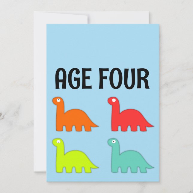 4. GEBURTSTAG T-REX DINOSAUR Party Einladungen (Vorderseite)