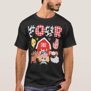 4. Geburtstag Vier Jahre altes Thema Tiere Birke T-Shirt