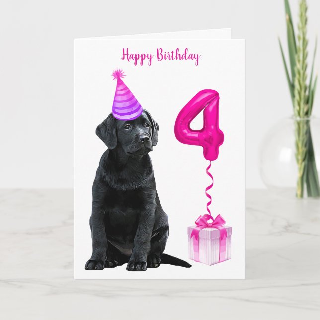 4. Geburtstag Welpenthema - Niedlicher Hund Pink G Karte (Vorderseite)