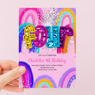 4. Geburtstags-Einladung mit Pailletten-Regenbogen Einladung