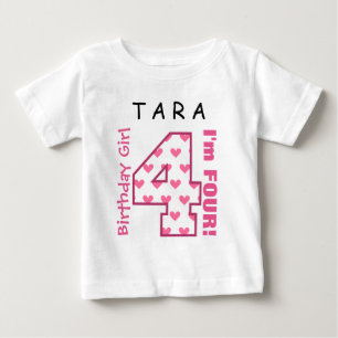 4. Geburtstags-Mädchen-Rosa-Herzen V01L Baby T-shirt
