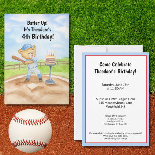 4. Geburtstags-Tee-Ball-Teddybär-Baseball Einladung