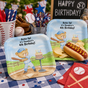 4. Geburtstags-Tee-Ball-Teddybär-Baseball Pappteller